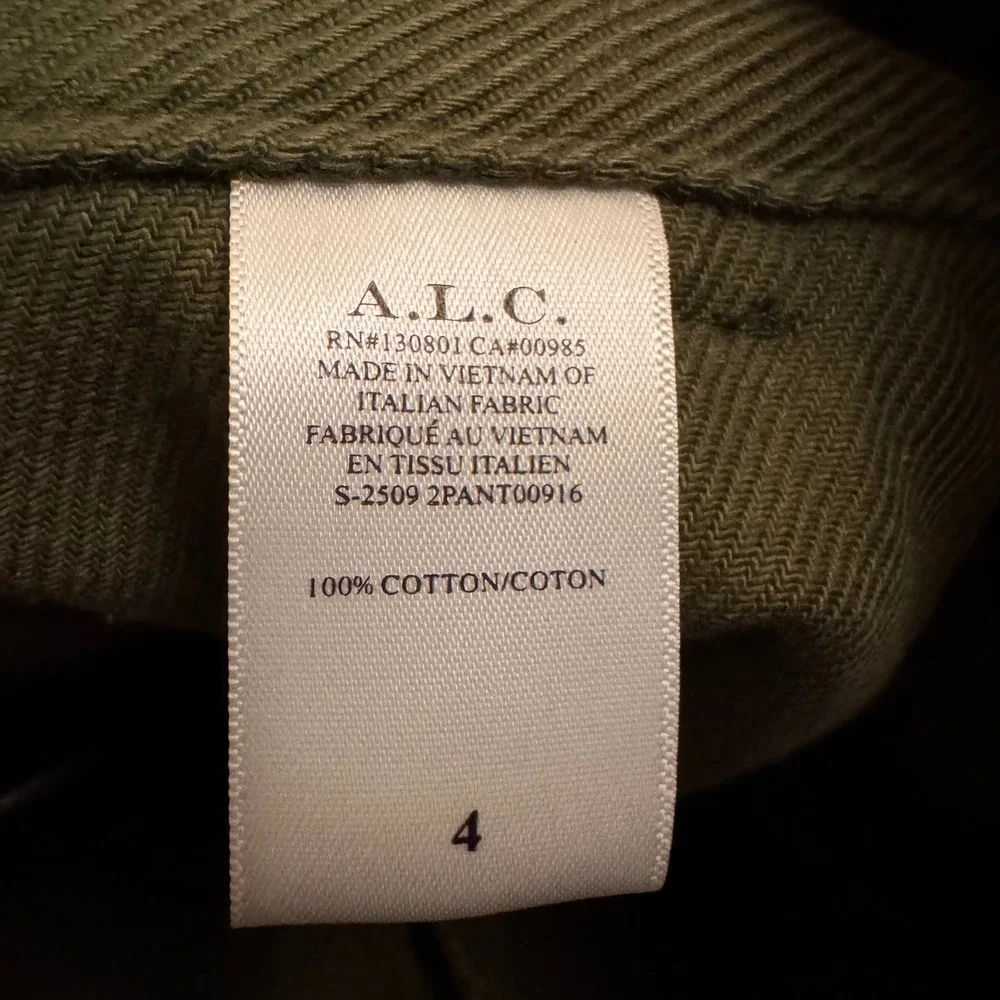 ALC Emily Belted Twill Pants Green High Waist Wide Leg‎ Cotton Trousers 4 NEW